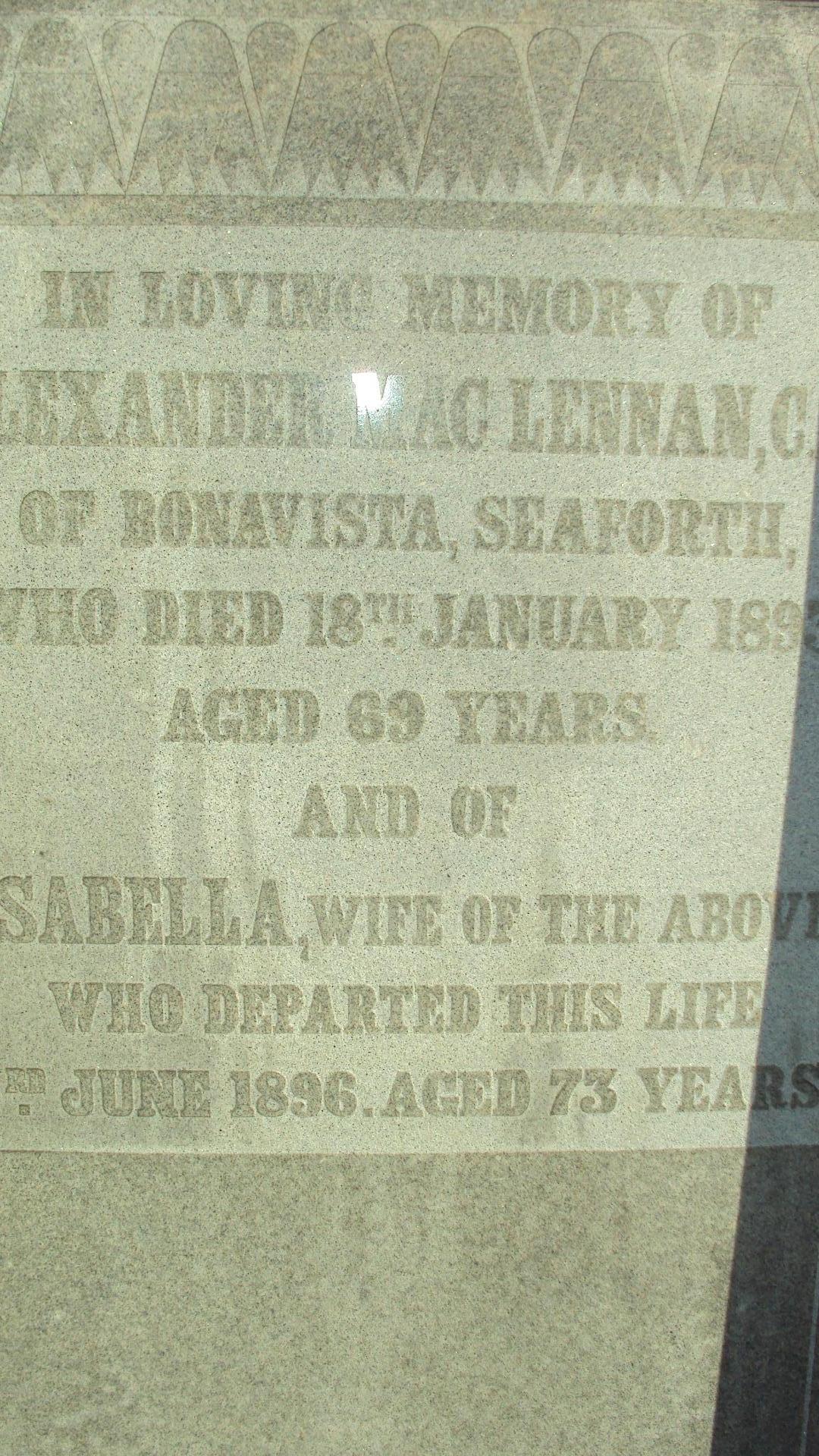 Photo of headstones/Alexander MacLennan d1893 memorial detail Anfield